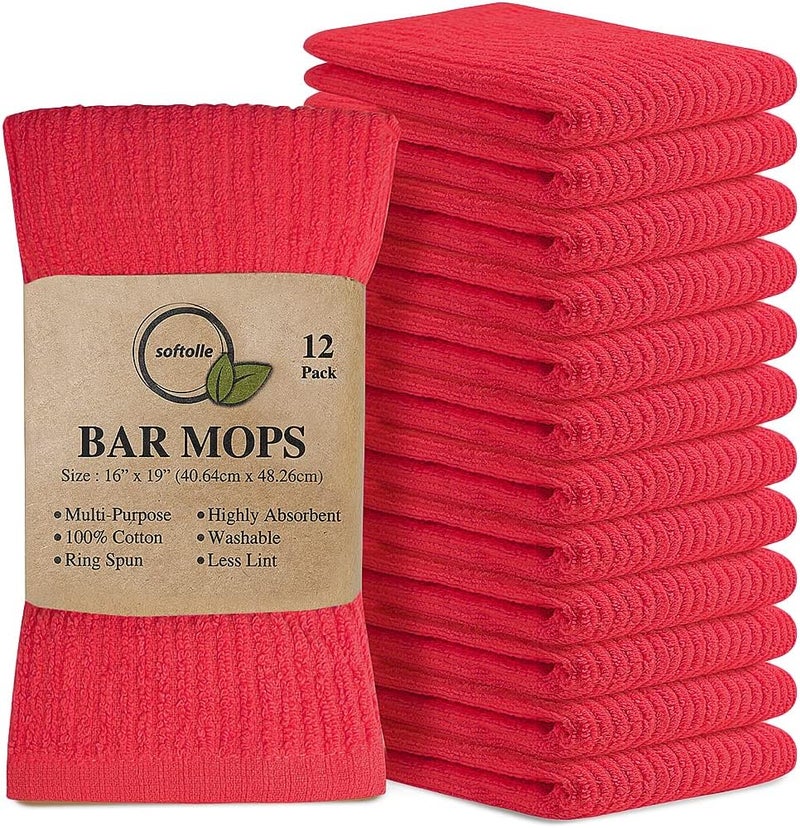 Softolle Bar Mop Towels, Pack of 12, 16x19 Inches, 100% Cotton, Crimson, Multi-Purpose for Home, Kitchen and Bar Cleaning - Image 1
